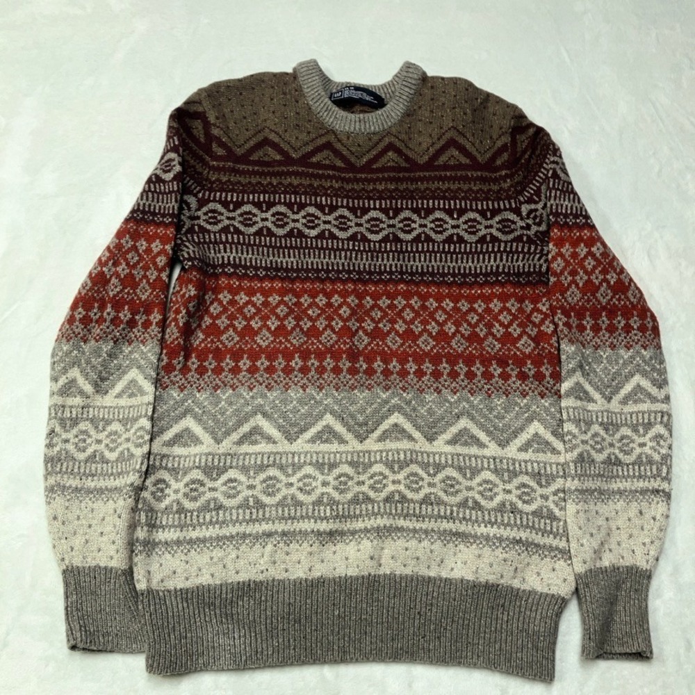 Gap Lambswool Nylon Nordic Fair Isle Aztec Pullover Sweater Jumper Red Men's XS‎